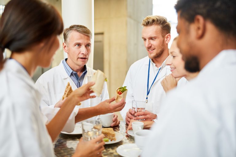 Healthcare workers dining